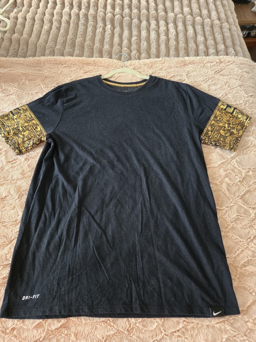 Black Men's Short Sleeve Shirt with Gold Baroque Accent Lebron James Nike
